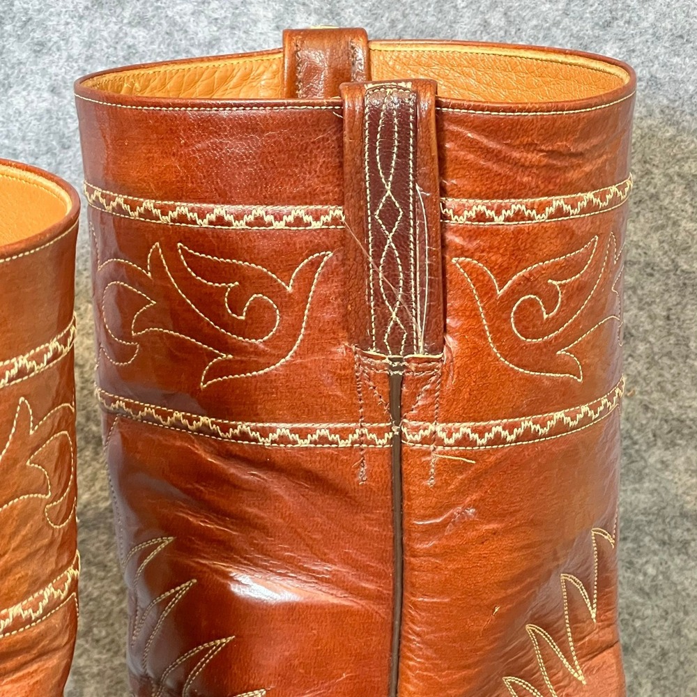 Vtg Lucchese San Antonio Cowboy Boots Mens 10D Shrunken Shoulder Leather Brown - Picture 8 of 16